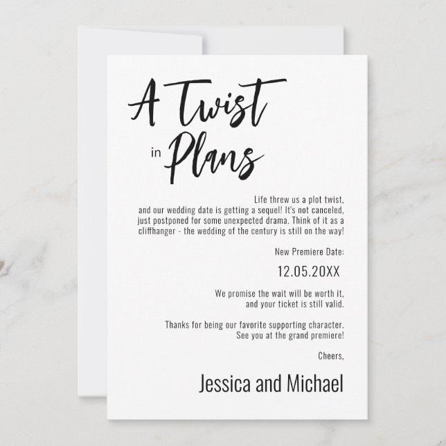 💍 Funny Minimalist Elegant Change of plans Save The Date (Front)