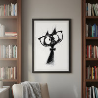 Funny Minimalist Whimsical Nerd Cat with Glasses