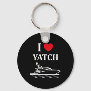 Funny Minimalist Yacht Simple Boat I Love Yacht Key Ring