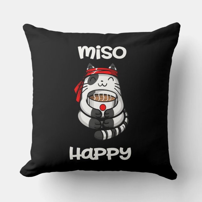 Funny Miso Happy Cat Sushi Pet Lover Cushion (Front)