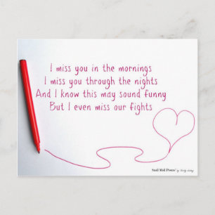 Funny Miss You Poem about Love and Fights Postcard