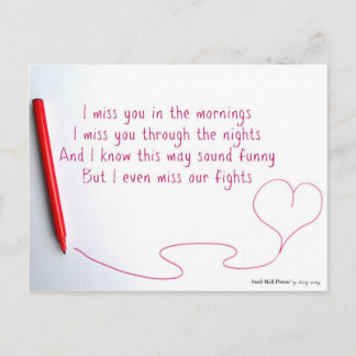 Funny Miss You Poem about Love and Fights Postcard