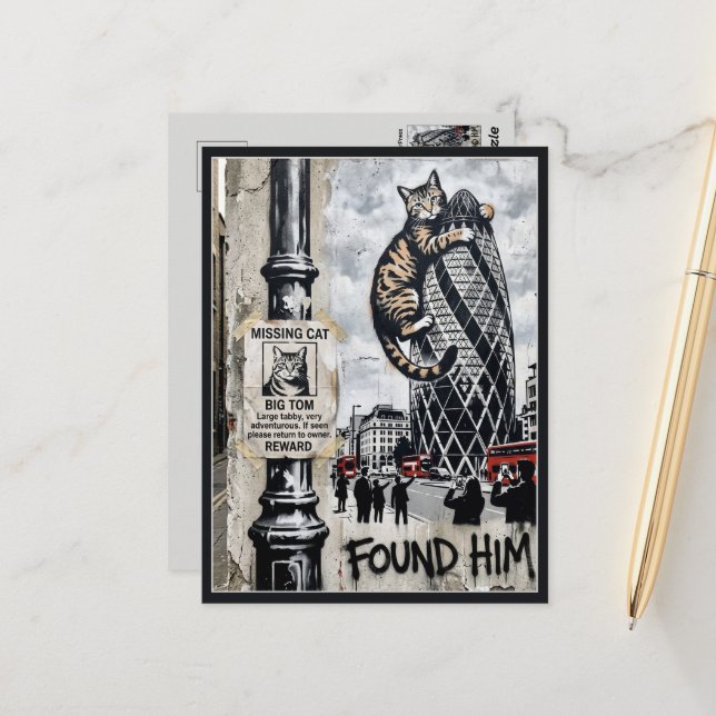 Funny Missing Cat Postcard (Front/Back In Situ)