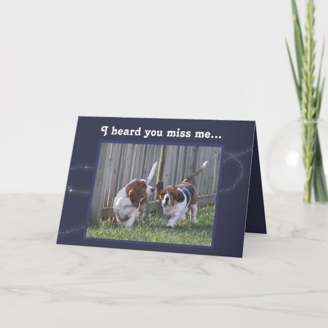 Funny "Missing You" Card w/Cute Basset Hounds (Front)