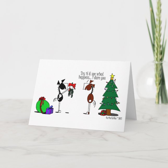 Funny Mistletoe Horse Cartoon Card (Front)