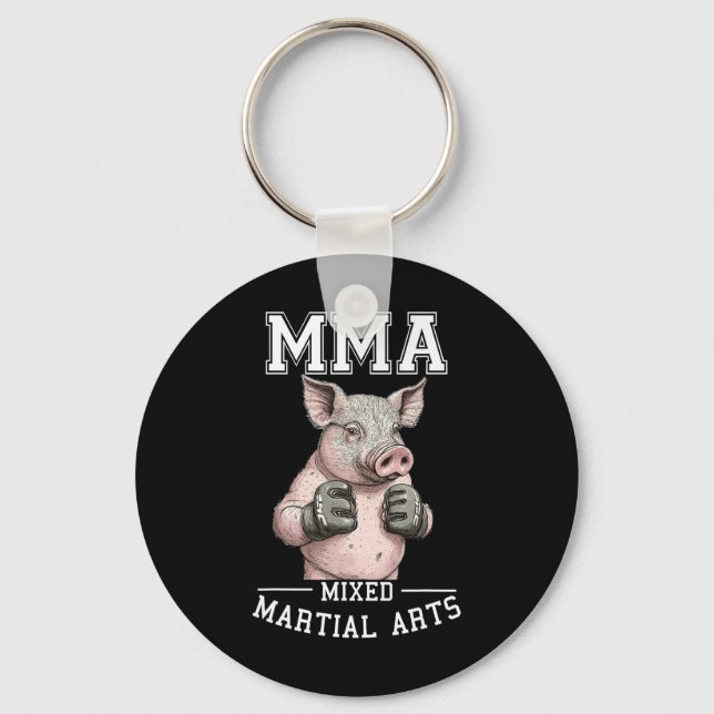 Funny Mma Pig - Thai Boxing Cage Fighting  Key Ring (Front)