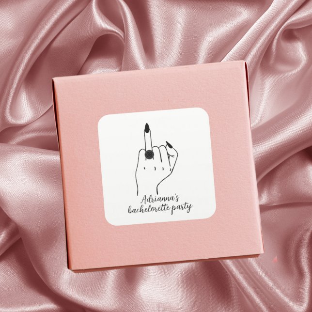 Funny Modern Bachelorette Party Bride Ring Finger Square Sticker (Funny Modern Bachelorette Party Bride Ring Finger Square Sticker)