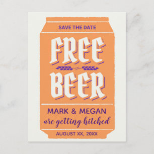 Funny, modern beer themed save date postcard