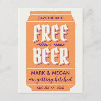 Funny, modern beer themed save the date announcement postcard