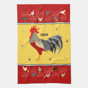 Funny Modern Chicken 2026 Calendar Tea Towel