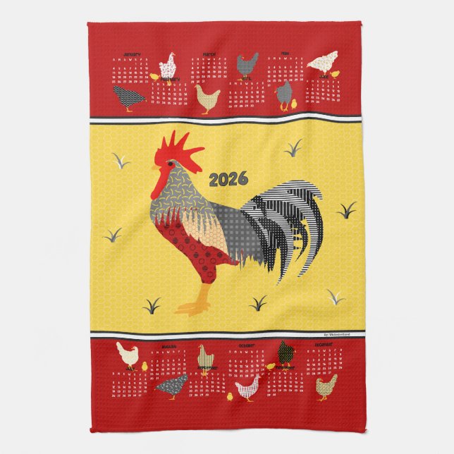 Funny Modern Chicken 2026 Calendar Tea Towel (Vertical)