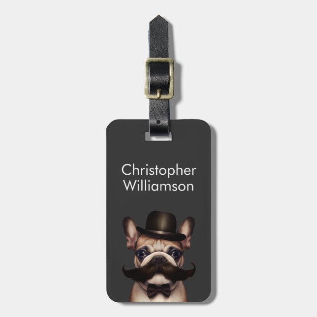 Funny Modern French Bulldog Minimalist Grey Luggage Tag (Front Vertical)