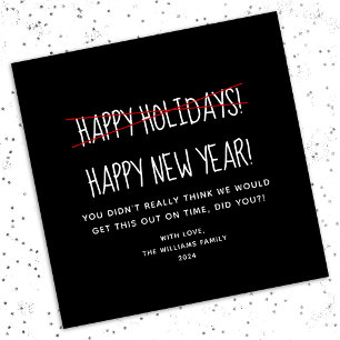 Funny Modern Happy New Year Black Holiday Card