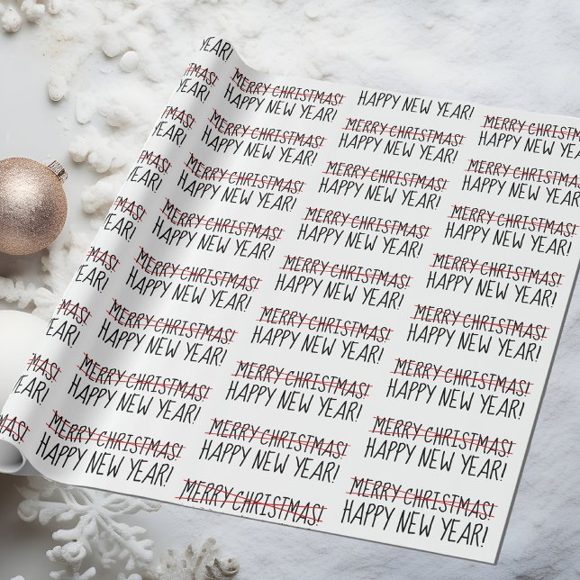 Funny Modern Late Merry Christmas Happy New Year Wrapping Paper (Creator Uploaded)