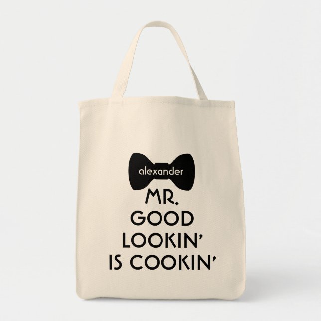 Funny Modern Mr Good Looking Cooking Bowtie Tote Bag (Front)