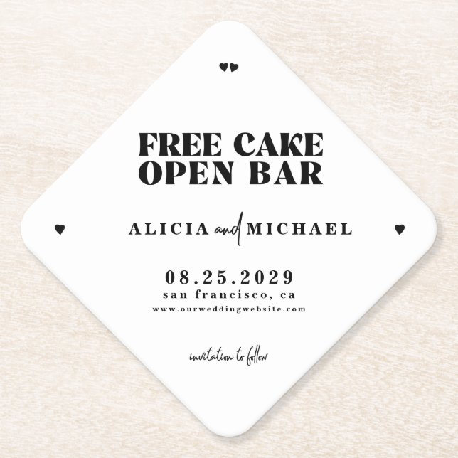 Funny modern open bar wedding save the date paper coaster (Front)