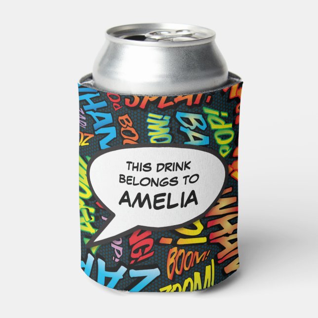 Funny Modern Personalised Speech Bubble Can Cooler (Can Front)