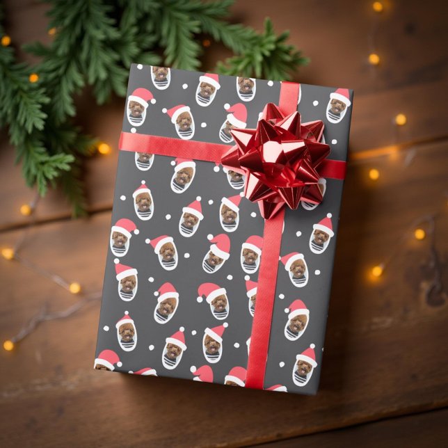 Funny Modern Santa Hats Family Pet Photo Wrapping Paper (Creator Uploaded)