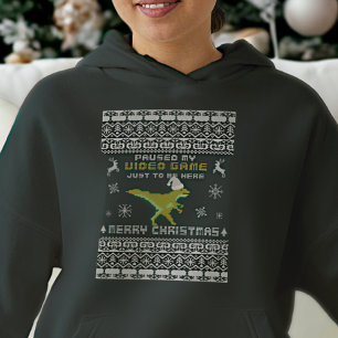 Funny Modern Script Dinosaur Winter Merry Xmas Hoodie
