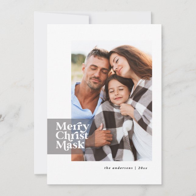 Funny modern typography covid christ mask photo holiday card (Front)