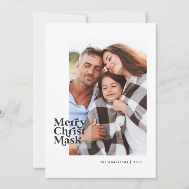 Funny modern typography covid christ mask photo holiday card (Front)