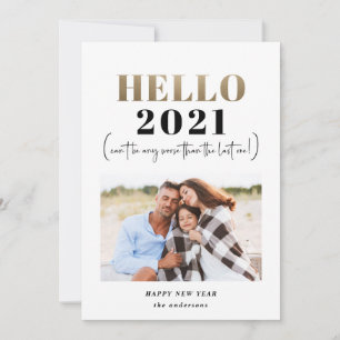 Funny modern typography gold hello new year photo holiday card