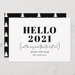 Funny modern typography hello new year holiday card