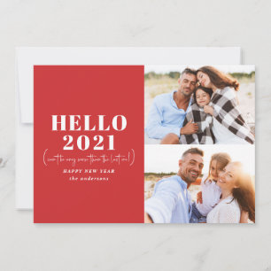 Funny modern typography hello new year photo holiday card