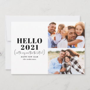 Funny modern typography hello new year photo holiday card