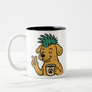 Funny Mohawk Dog Coffee Lover Peace Sign Two-Tone Coffee Mug