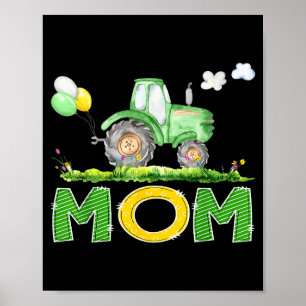 Funny Mom Birthday Boy Tractor Farm Truck Matching Poster