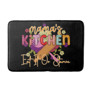 Funny Momma's kitchen word art Bath Mat
