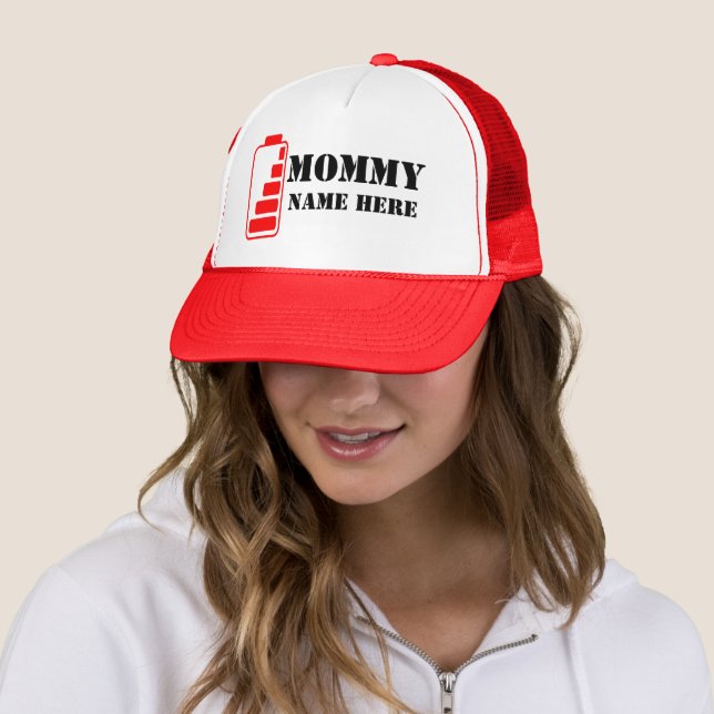 FUNNY MOMMY RED BATTERY MOM GIFT TRUCKER HAT (In Situ)