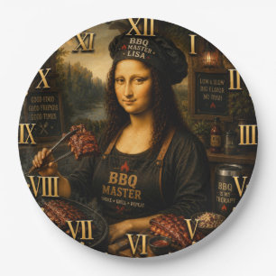 Funny Mona Lisa BBQ Master Barbecue Grill Decor Paper Plate