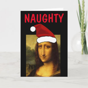 Funny Mona lisa Christmas Cards, Naughty & Nice Holiday Card