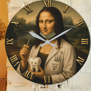 Funny Mona Lisa Dentist Dental Office Decor Large Clock