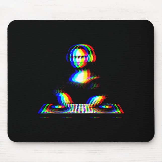 Funny Mona Lisa Dj Varwave Techno Rave Edm Music P Mouse Pad (Front)