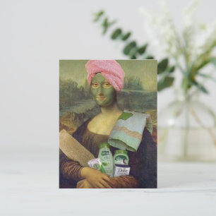 Funny Mona Lisa doing skincare Leonardo da Vinci Postcard