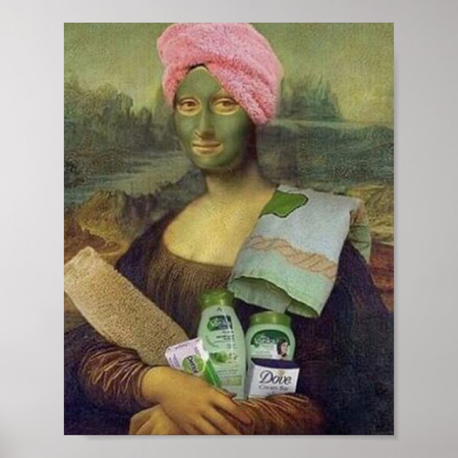 Funny Mona Lisa doing skincare Leonardo da Vinci Poster (Front)