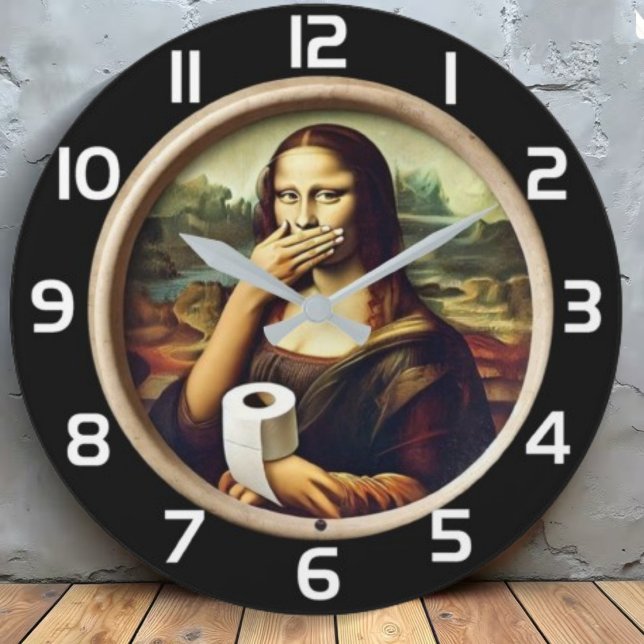 Funny Mona Lisa Grabbing Toilet Paper  Large Clock (Creator Uploaded)