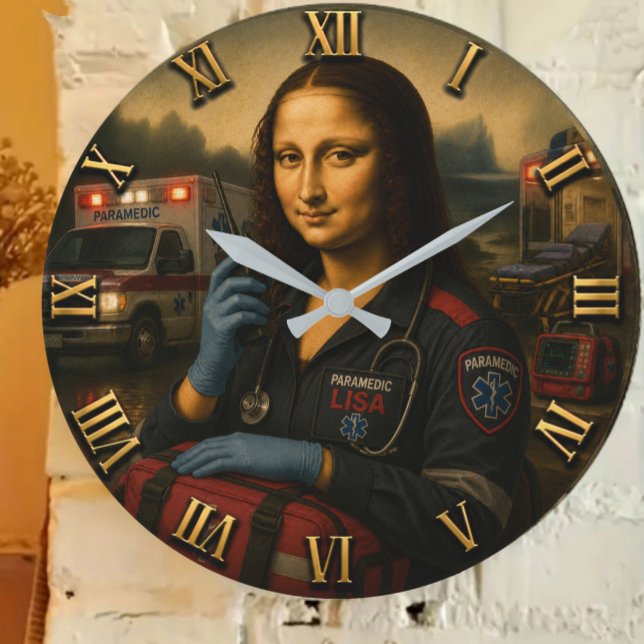 Funny Mona Lisa Paramedic EMS & First Responder  Large Clock (Creator Uploaded)