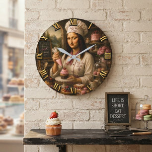 Funny Mona Lisa Pastry Chef Bakery Kitchen Decor Large Clock