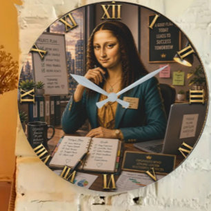 Funny Mona Lisa Project Manager Office Decor Large Clock