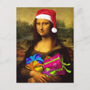 Funny Mona Lisa Santa Claus Holiday Postcard