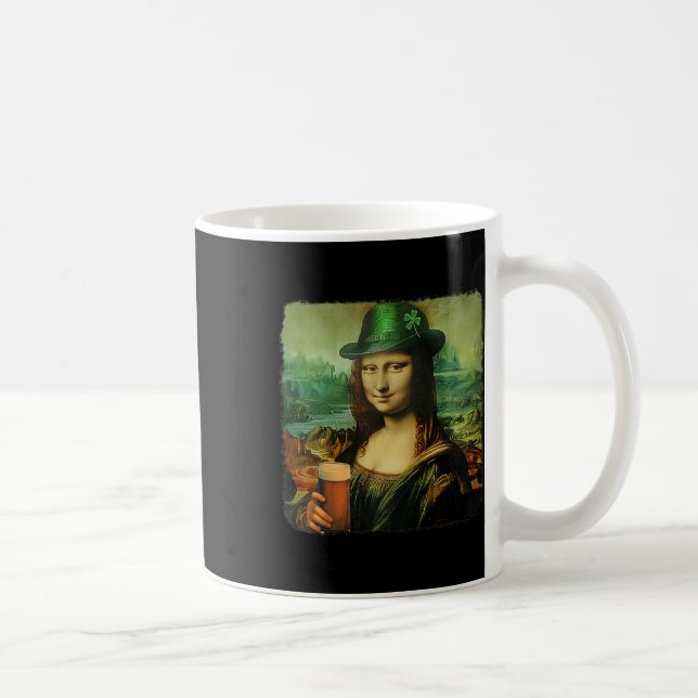 Funny Mona Lisa St. Patricks Day Shamrock Hat Lepr Coffee Mug (Right)