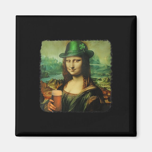 Funny Mona Lisa St. Patricks Day Shamrock Hat Lepr Magnet (Front)