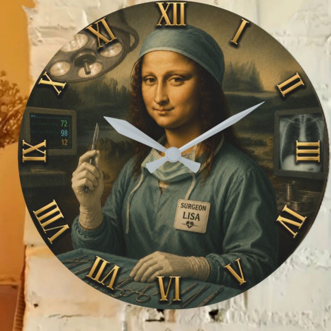 Funny Mona Lisa Surgeon Surgical Office Decor Large Clock (Creator Uploaded)