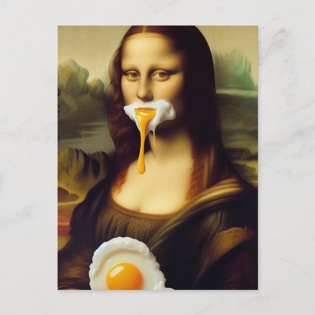 Funny Mona With Egg on Her Mouth Postcard (Front)