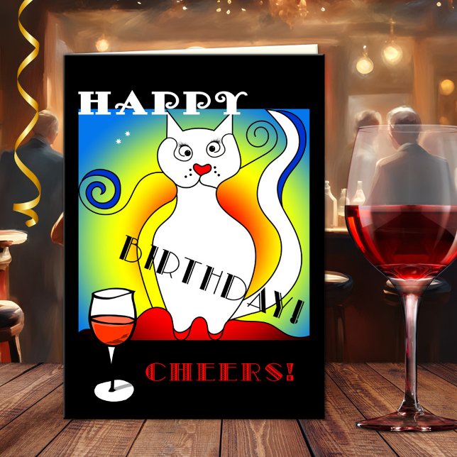 Funny Mondrian's Cat Birthday Card (Funny birthday greeting card with a Dutch design inspired by artist Piet Mondriaan or Mondrian)