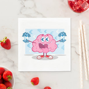 Funny Money Brain Cartoon Euro Cash Lover  Napkin